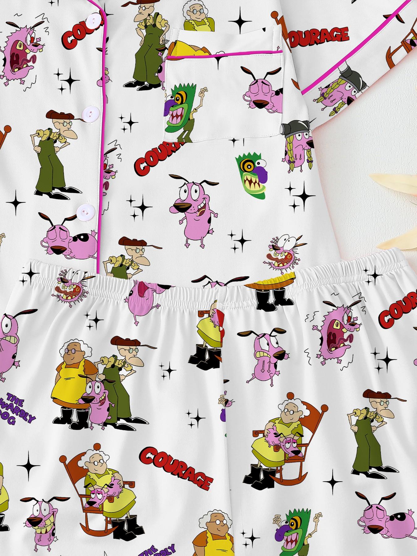 Courage the Cowardly Dog Cartoon Pajama Set, Loose-Fitting Short Sleeve Sleepwear, Comfortable Wear-Outside Pajamas, Perfect Gift