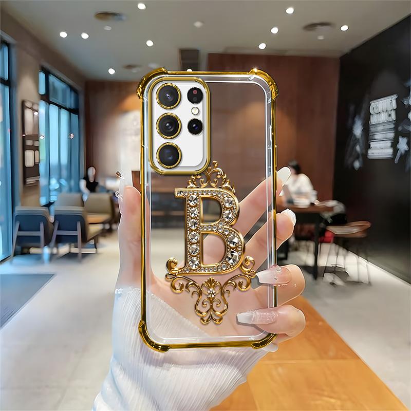 Suitable for [Galaxy S23 Ultra] high-end phone case🥰，Features a premium-look printed design—not actual 3D diamond studs，Choose from any of the 26 letters. YM99