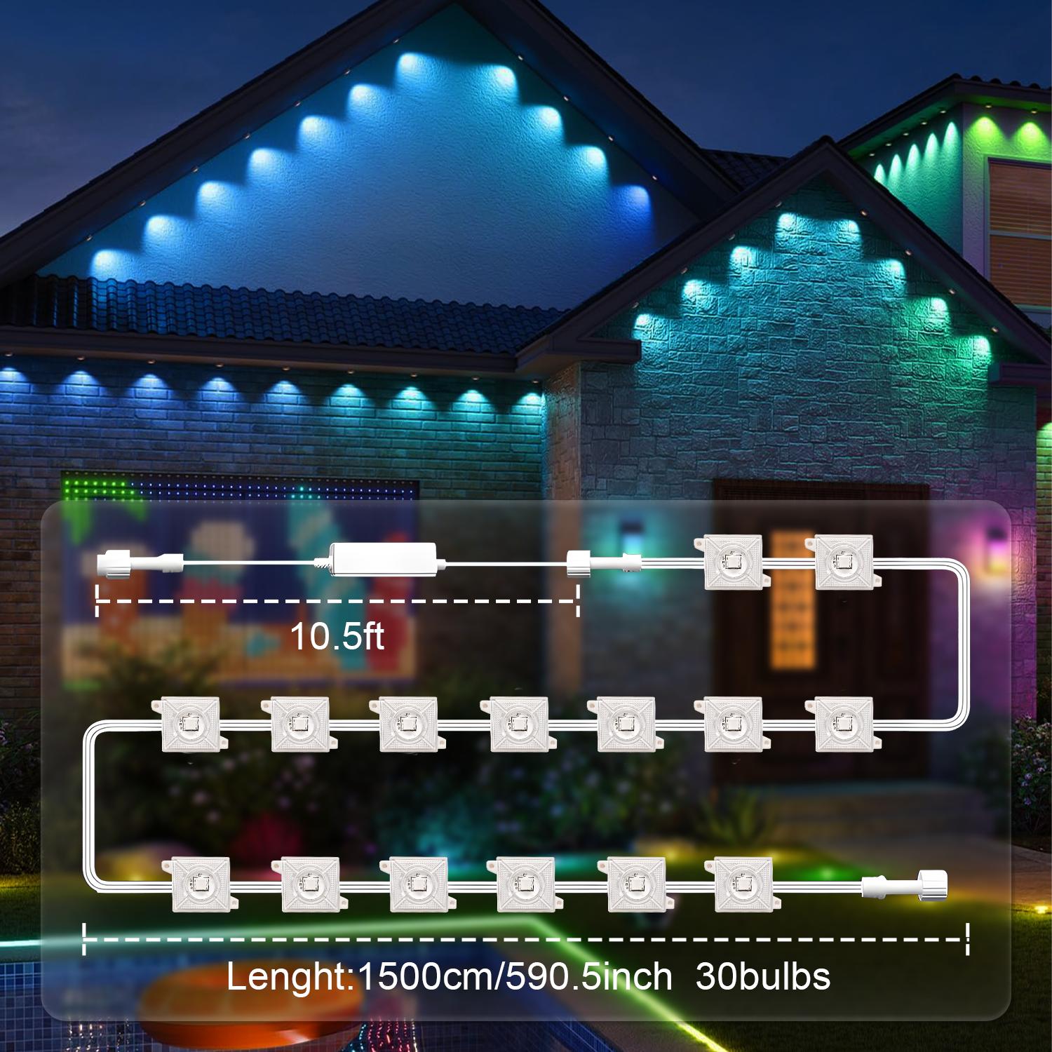 GALENTAL Permanent Outdoor Eaves Lights, Outdoor Lighting With RGB IC, Holiday Decorations for Party, Music Rhythm , Remote Control & Bluetooth APP Link, IP67 Waterproof, 50/100 Feet Length, Ideal for Festival and Daily Decor, Summervibes GALENTAL Permanent Outdoor Eaves Lights, Outdoor Lighting With RGB IC, Holiday Decorations for Party, Music Rhythm , Remote Control & Bluetooth APP Link, IP67 Waterproof, 50/100 Feet Length, Ideal for Festival and Daily Decor, Summervibes