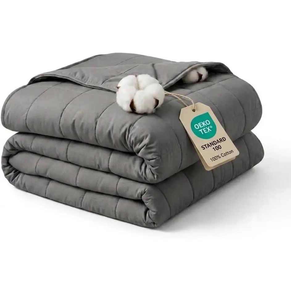Cooling Weighted Blanket Adults (80x60 15lb Twins) for Perfect Sleep | Premium Breathable Cotton Weighted Blanket All-Season Sleep & Warmth for 140-160 lbs Machine Washable