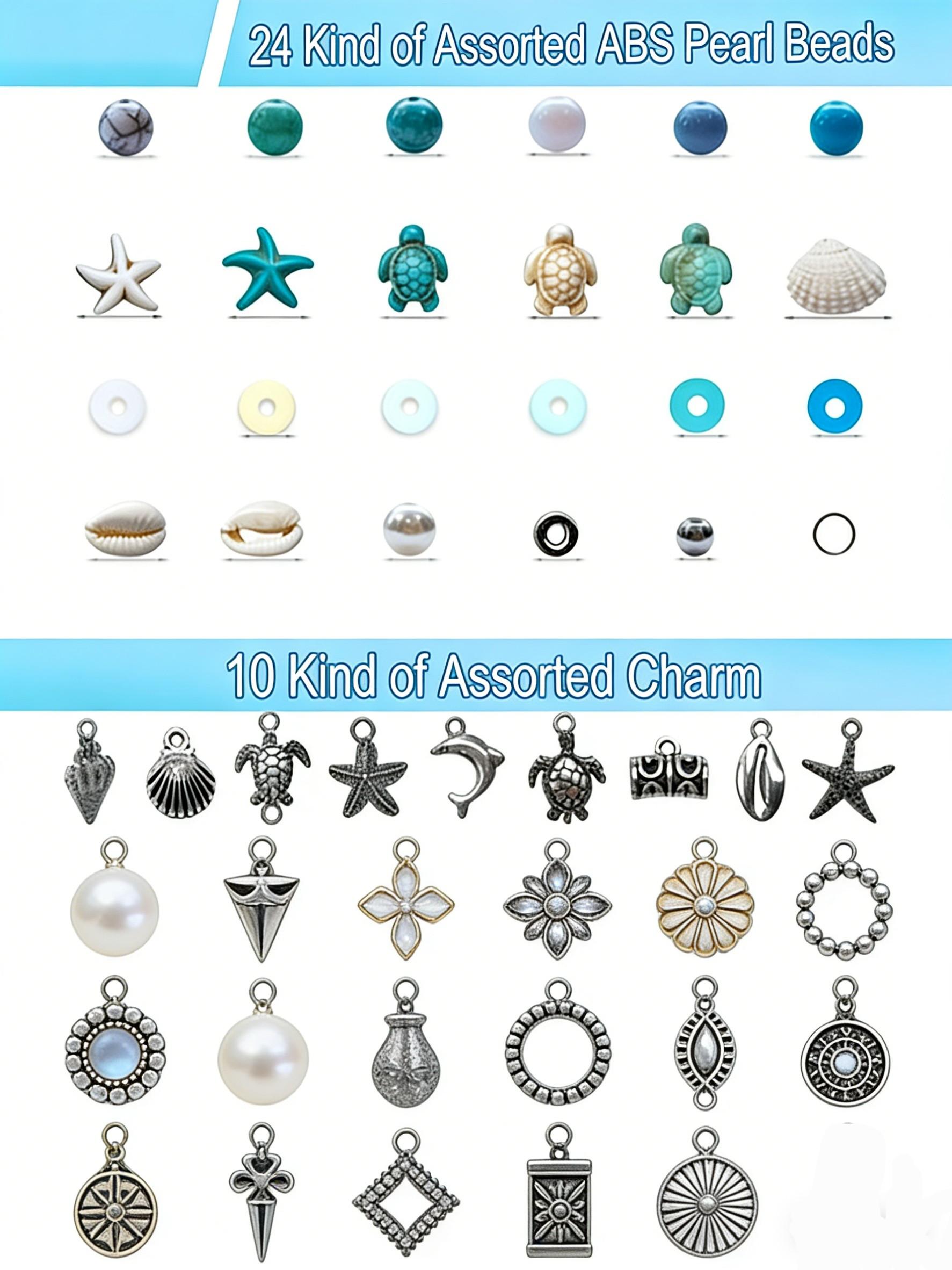 24 Grid 1200pcs Ocean Theme Acrylic Bead Set, DIY Jewelry Making Kit, Bracelet Necklace Craft Supplies, Includes Large Storage Box