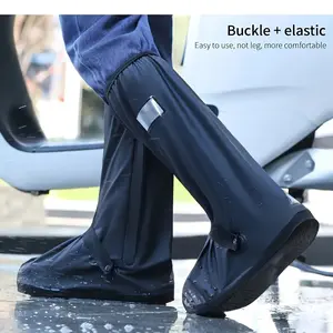 PVC High-Top Boots & Shoe Covers, Waterproof Rainproof, Thick Durable, Elastic Buckle Design, Outdoor Use, Unisex, Rain Shoes