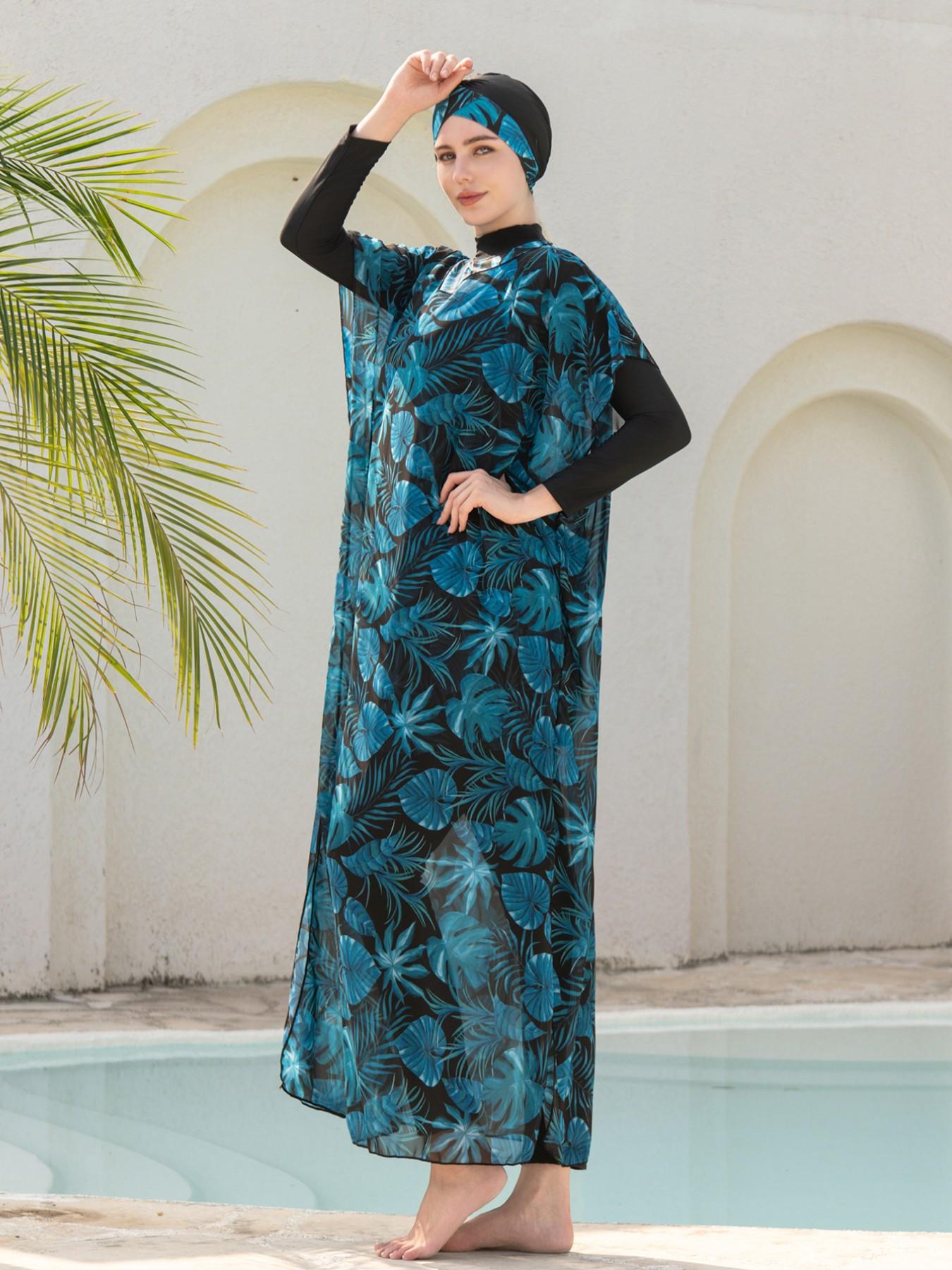 Muslim Ramadan Long Sleeve Pants Set, Women's Conservative Middle East Bikini Full Coverage Swimwear, Summer Beach Vacation Style