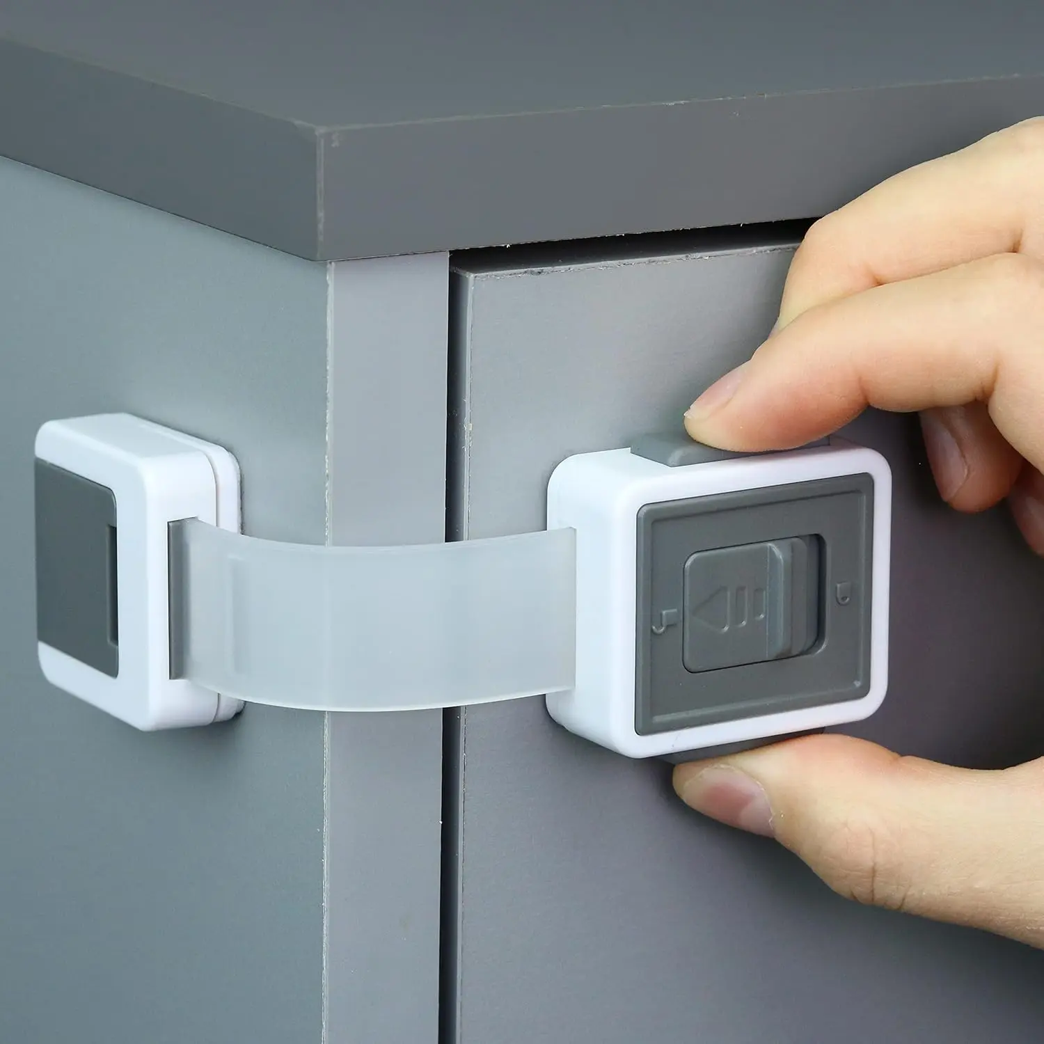 4 Pack Adjustable Baby Proof Safety Locks, Dual Lock Latches for Cabinets, Drawers, Toilets and Household Appliances, Easy Opening for Adults