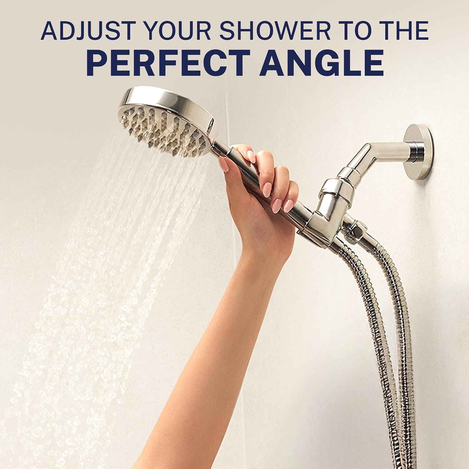 ® Solid Metal Handheld Shower  Holder - Chrome - Adjustable Shower Wand Holder with Wall Hook Bracket and Pivot Ball - Hand Held Shower  Holder - Shower Hose Holder
