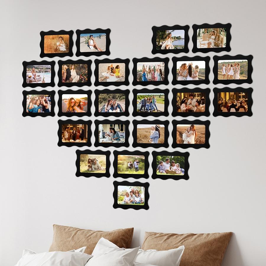 15pcs Creative Rectangular Wave Decorative Picture Frame Set, Heart Shape Photo Frames Wall Record, Home Decoration
