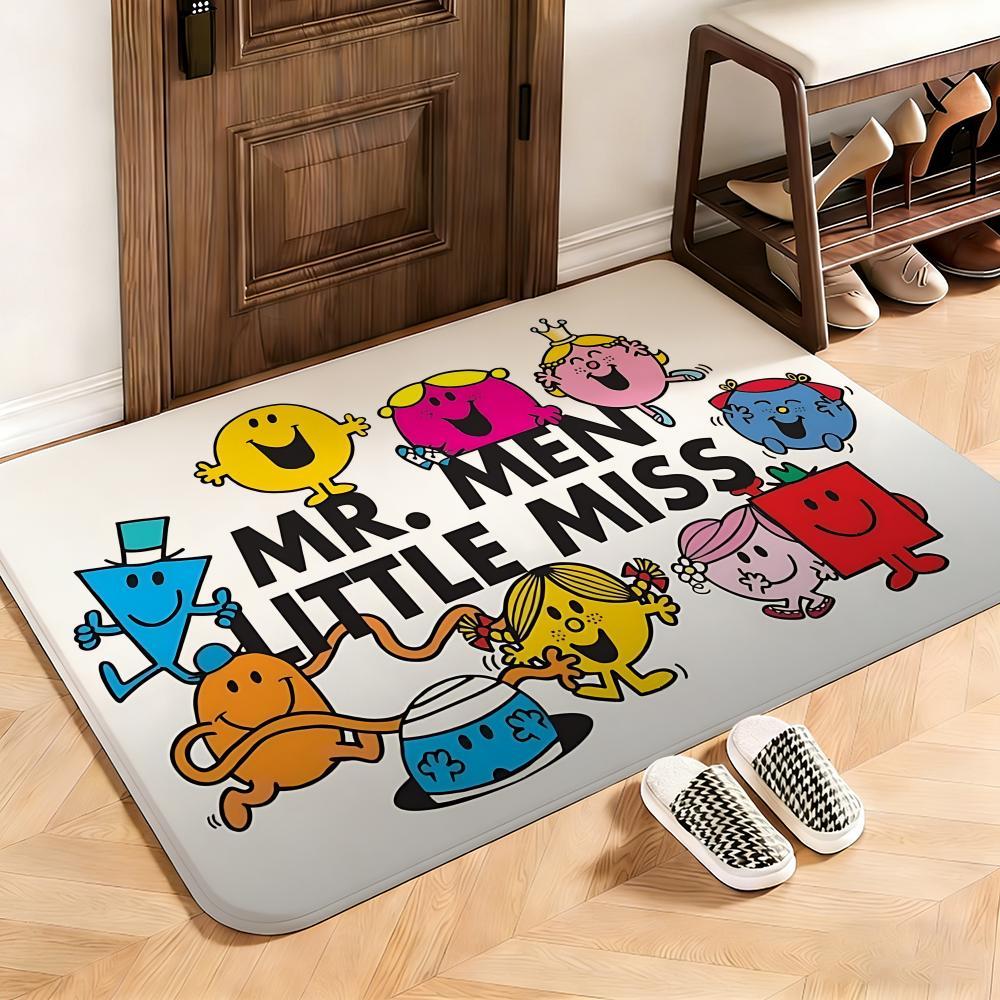 Kids Mr. Men and Little Miss Floor Mat This soft flannel mat provides a cozy Soft flannel mat with quick water absorption, non-slip and durable. Easy to clean, ideal for bathroom and entryway use.