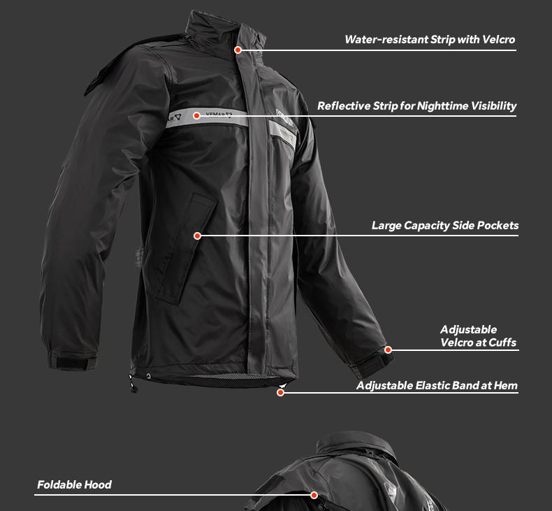 VEMAR Motorcycle Split Raincoat Unisex Rain Jacket and Pants Set for Delivery Riders Motocross Raincoat with Hat
