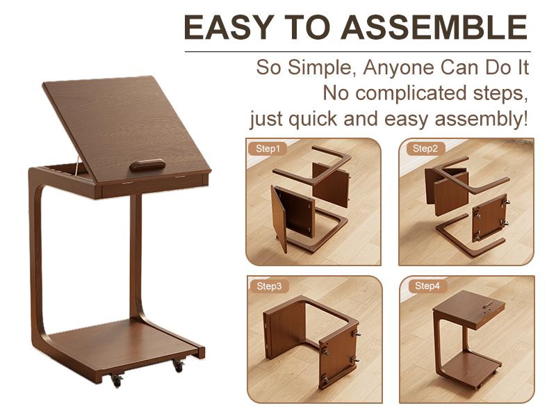 【HOT】Rolling Side Table – Solid Wood Mobile Side Table with Wheels, Adjustable Sofa Table for Living Room, Bedroom, and More, Trending Pick, Influencer Favorite