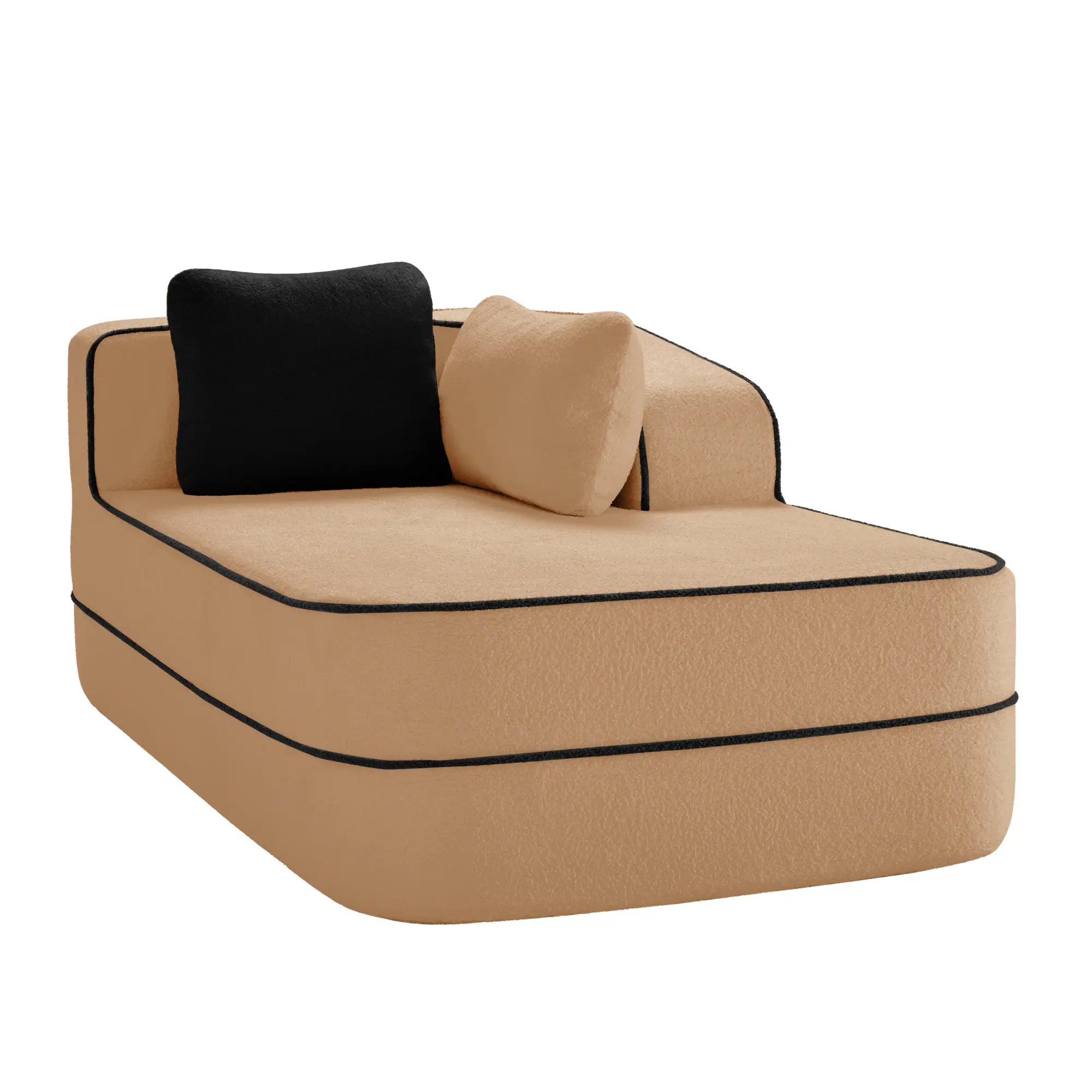 Nokaa Right Chaise Sectional Sofa with Pillows – Teddy Fabric Camel L-Shaped Couch, Modular Living Room Furniture, No Assembly Required, Cozy Corner Sofa for Apartment or Family Room