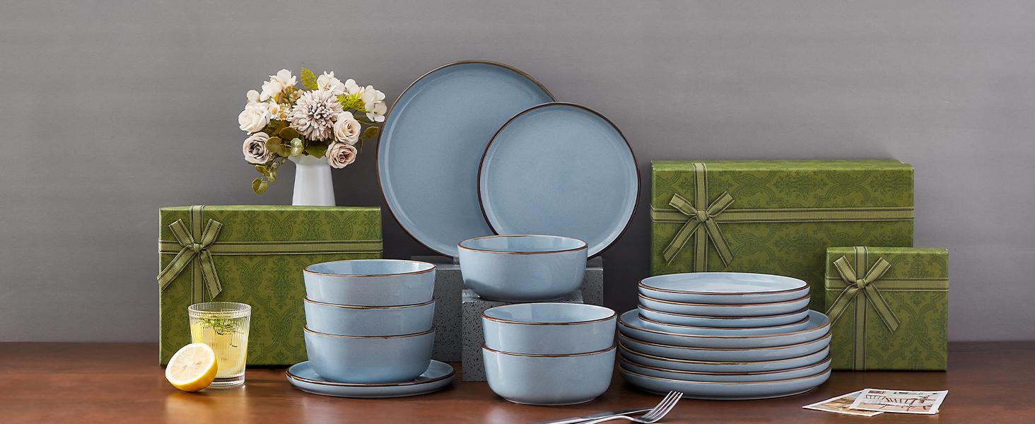 vancasso Loire 16/18-Piece Stoneware Dinner Set for 4/6 People, Dinnerware Sets with Plates and Bowls, Scratch Resistant Dinner Service Set for Family or Restaurants, Dishwasher and Microwave Safe Kitchen Home Tableware Ceramics