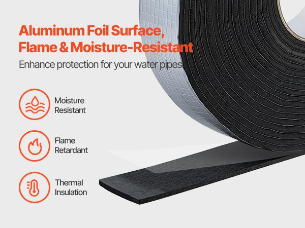 VEVOR Pipe Insulation Wrap, 32.8 FTx 2-inch Pipe Insulation Tape with Aluminum Foil Layer, Self-Adhesive Foam and Foil Pipes Wrap for Freeze Protection, Heat Cold Resistant for Outdoor Indoor Use