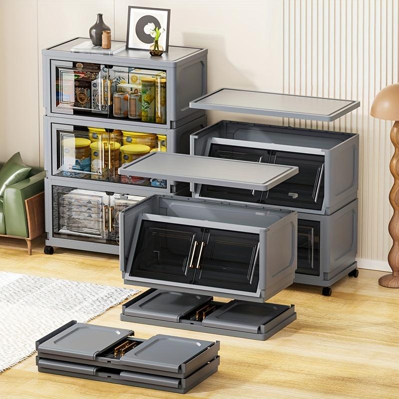 Office locker, foldable vertical file storage cabinet, stackable plastic storage box with lid, desktop file organizer storage box, for office, home, school, garage, gym, black, width 36/47cm-14.17/18.5in