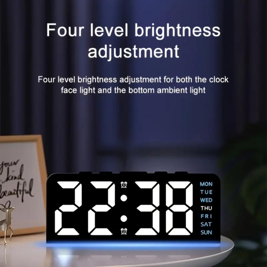 LED Digital Clock, LED Alarm Clock, 1 Count Multifunctional Date Temperature Display Clock, Home Decor Desktop Clock for Living Room Bedroom Office, Decorative