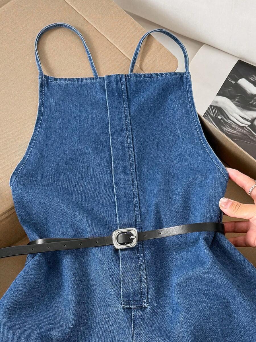 Elegant Backless Denim Jumpsuit for Women, Tie-Waist Slimming Wide Leg Shorts, Summer Fashion One-Piece
