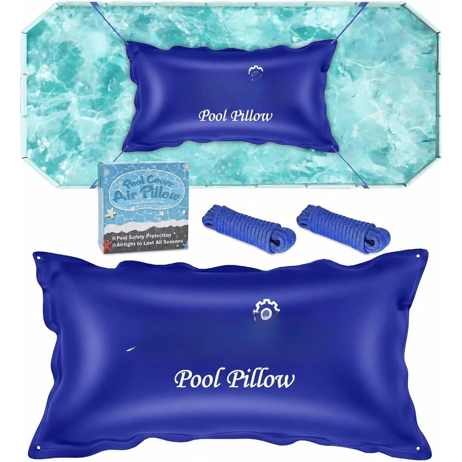 4 x 8 FT Pool Pillow for Above Ground Pool, 0.5mm Thick PVC Cold-Resistant Large Pool Cover Air Pillow with 32 Ft Rope Pool Pillow for Winterizing & Above Ground Pools