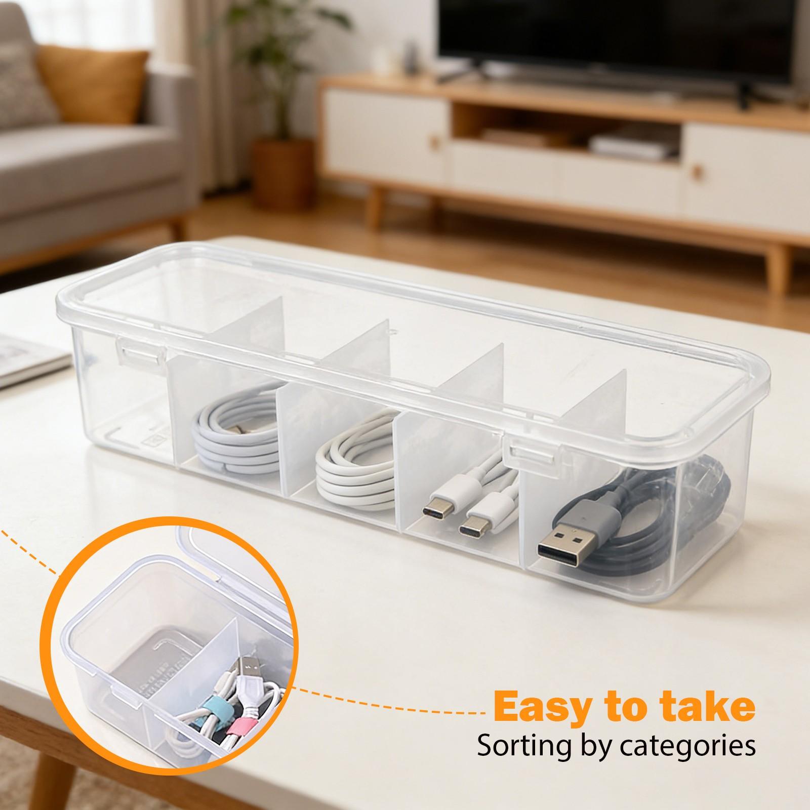 2-Pack Large Capacity Transparent Storage Box with Clips, 5 Compartments, Food-Grade PP Material, Dustproof Lid, Multi-Use for School/home/kitchen/bathroom