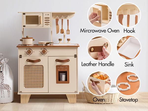 robud Play Kitchen with Pretend Ice Cube Dispenser for Kids, Wooden Kids Kitchen Playset, cooking set Toy for Toddler Pretend play food kitchenset