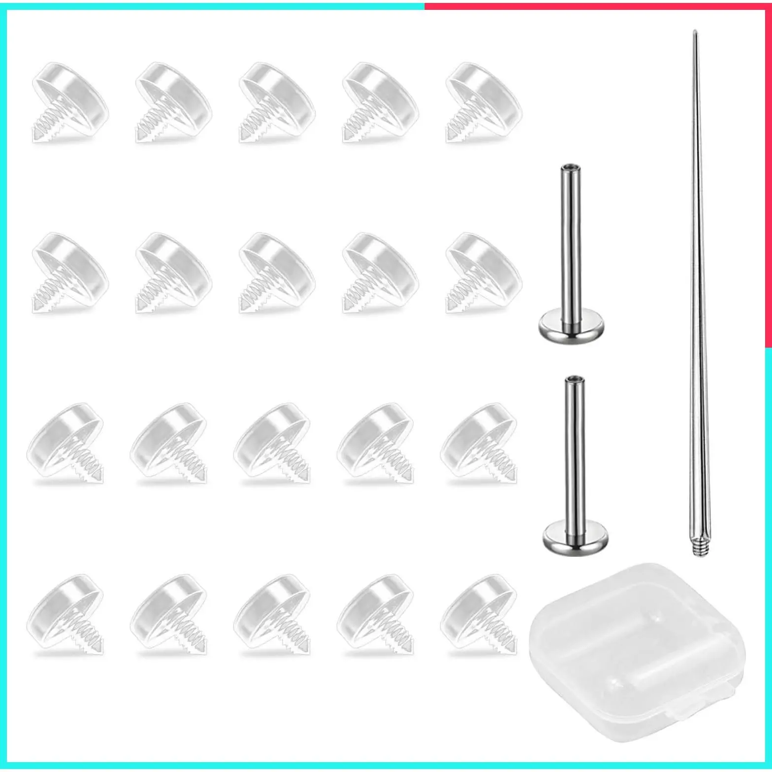 20 Pcs 16G (1.2mm) Clear Invisible Piercing Retainers - Internally Threaded Stud Tops for Nose, Lip, Cartilage - Screw-On Replacement Ends for Work, School, Family - Quick Swap, Keep Existing Metal Post