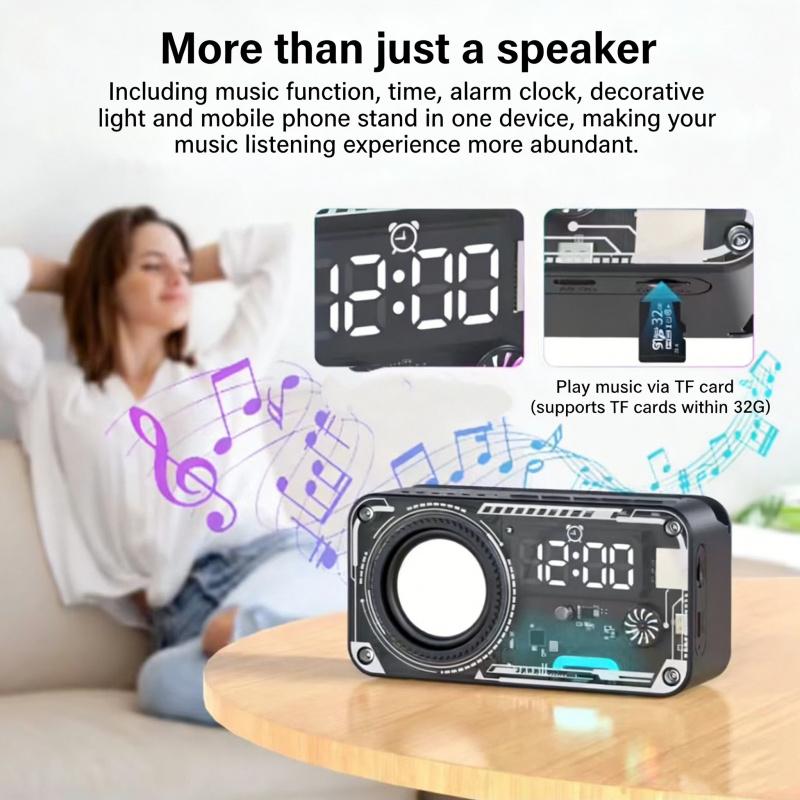 Transparent Mech Wireless Bluetooth-compatible Speaker with Phone Stand, RGB LED Night Light, Portable Stereo Sound System, Long Battery, Perfect Gift