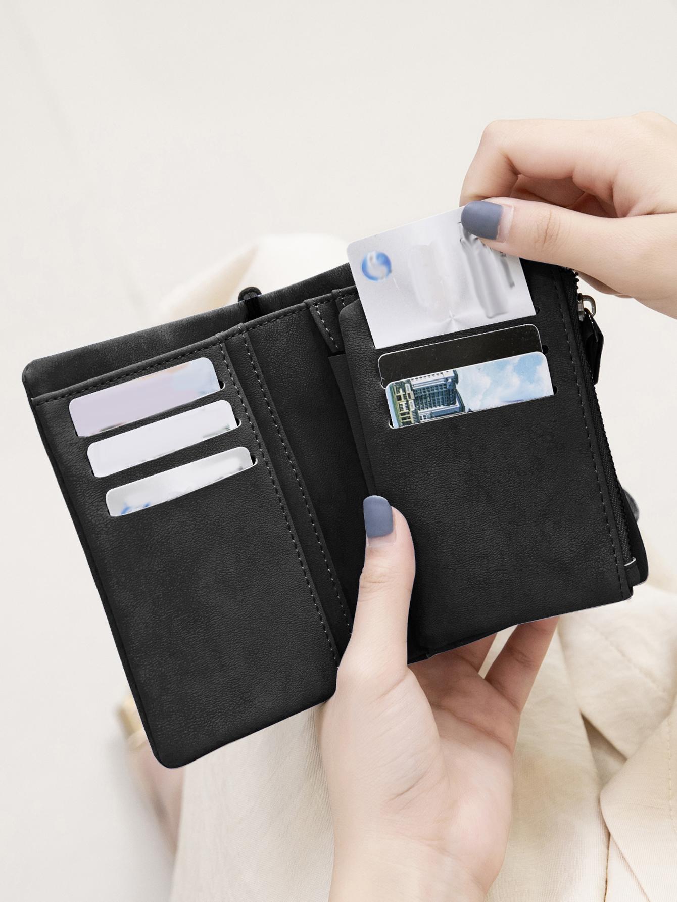 Women's Elegant Minimalist Short Wallet with Wristlet, Casual Versatile Zipper Card Slots Wallet, Trendy Wallet for Daily Use