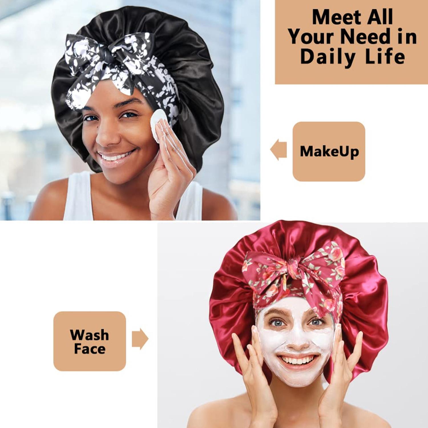 Satin Bonnet for Sleeping, 1 Count Double Layer Satin Lined Hair Bonnet with Elastic Tie Band, Heatless Styling Tools for Women