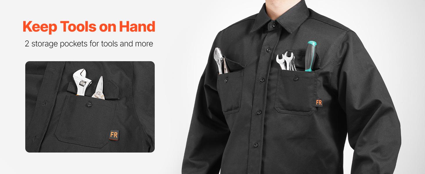 VEVOR Flame Resistant Welding Jacket, 7oz. FR Shirts for Men, Machine Washable Cotton Heat-Resistant Welding Shirt, Meets ATPV 9.2 Cal/cm Arc Rating - XL Size