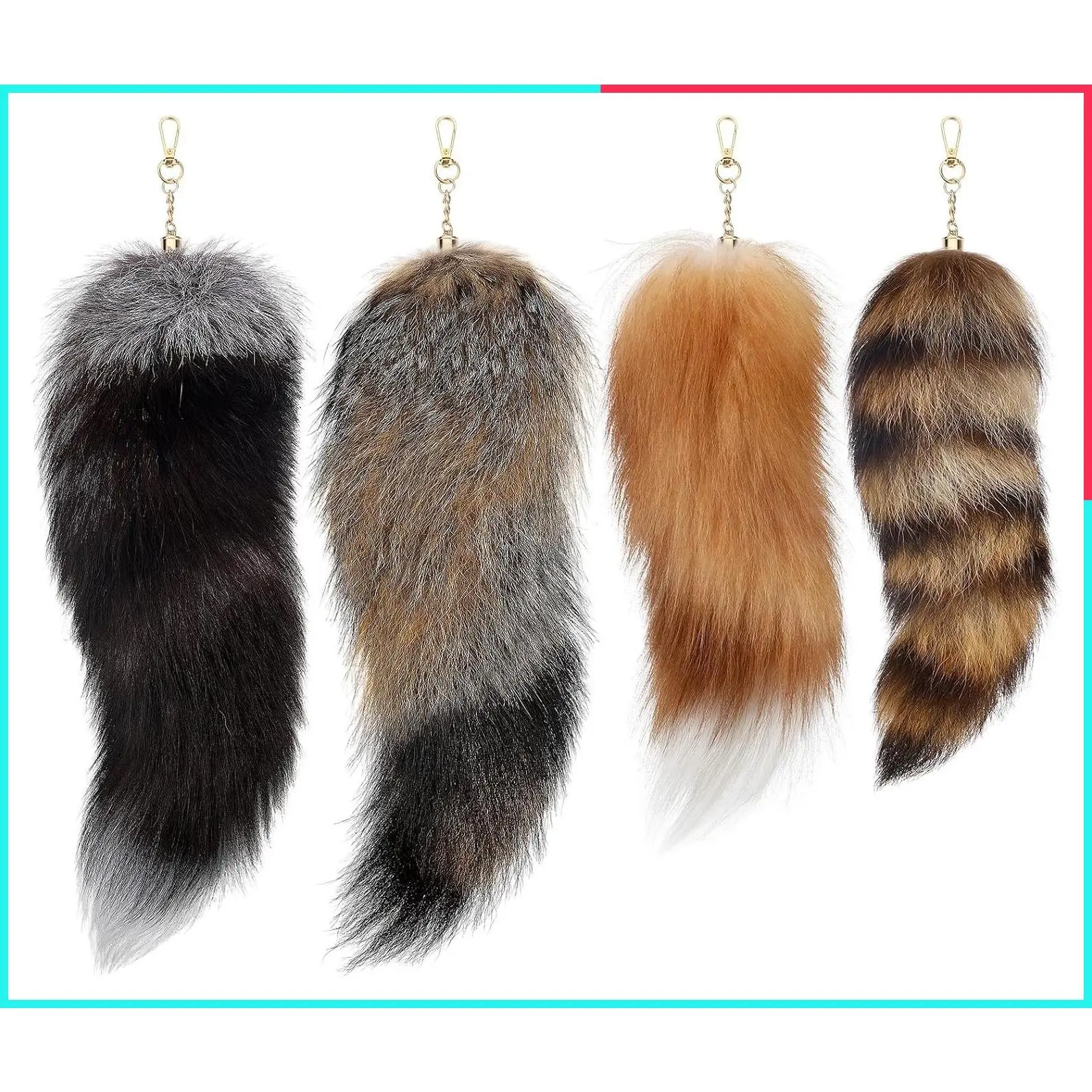 2/4/6/8 Pcs Fluffy Fox Fur Therian Tail Keychain for Women Handbag Cosplay Costume, 2 Sizes