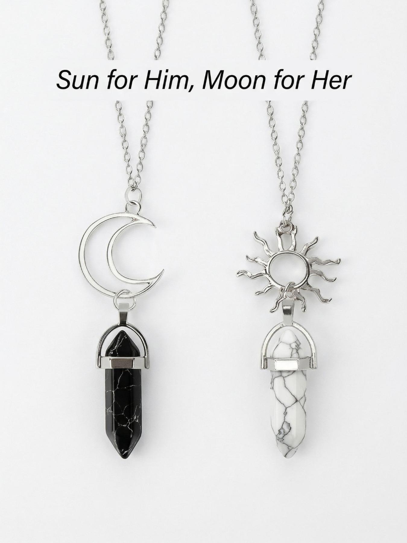 Couple Trendy Sun Moon Necklace Set, Turquoise & Matte, Boho Style, Perfect Anniversary Gift, All Seasons Jewelry