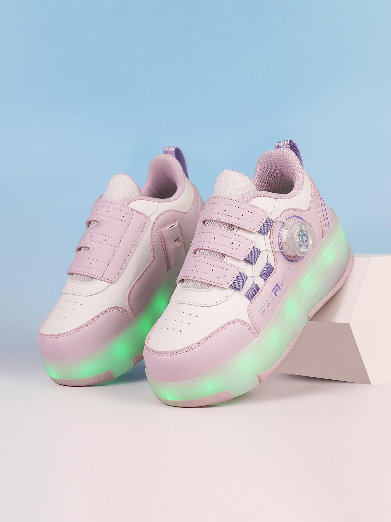 Girls' LED Light-Up Roller Skates, PU Leather Four-Wheel Inline Skates, USB Rechargeable, Detachable Wheels, All-Season Casual Shoes, Shoes With Wheels