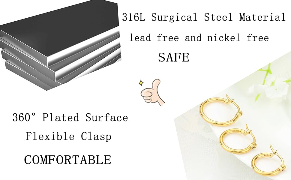 LOYALLOOK Gold Hoop Earrings Set Stainless Steel Rounded Small Hoop Earrings Set for Women Cute Huggie Earrings Nickel Free 10/12/15/20MM
