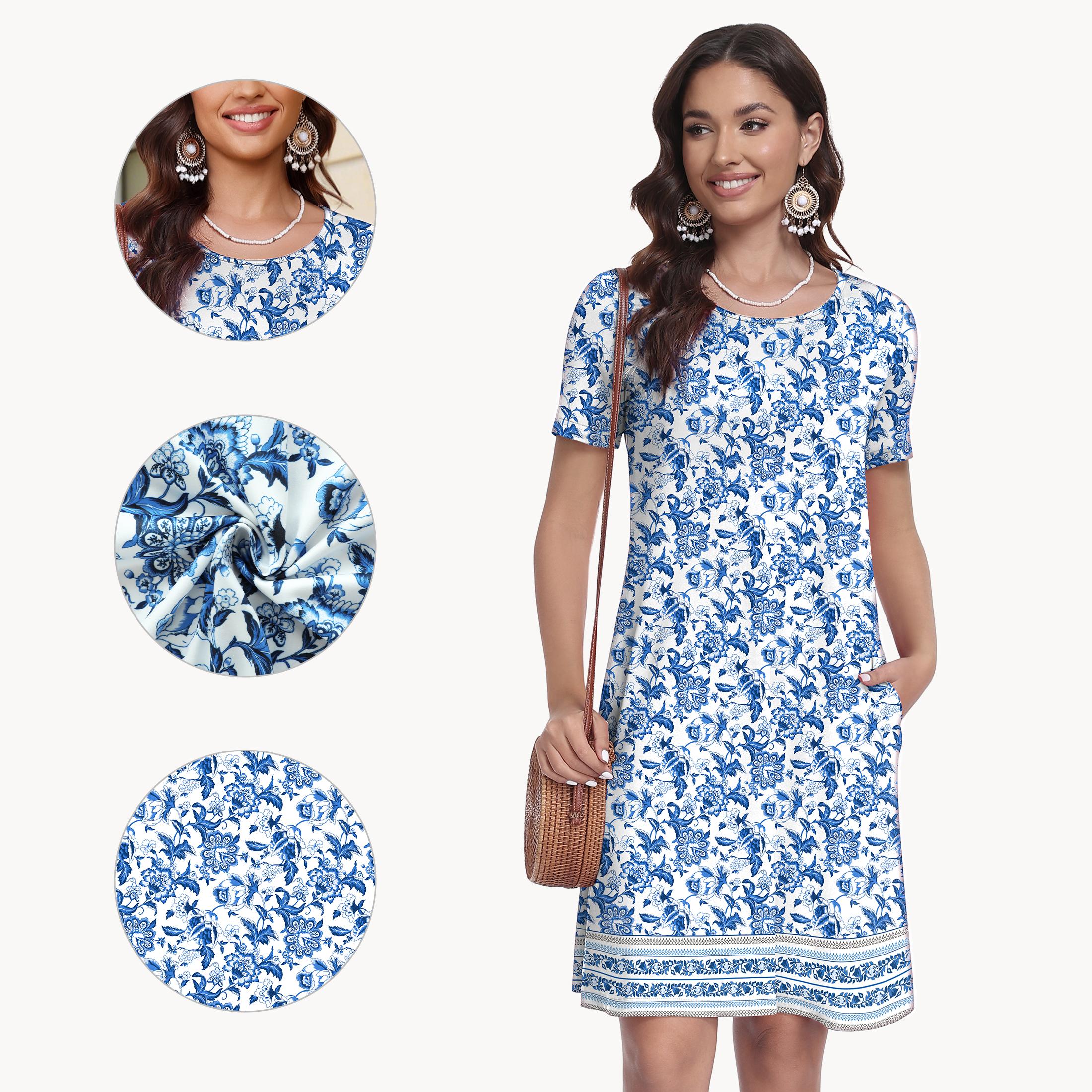 VIISHOW Women's Summer Dresses Midi Dress Short Sleeve Casual Floral T Shirt Dresses with Pockets, Fashion Beach Vacation Dresses, Summervibes