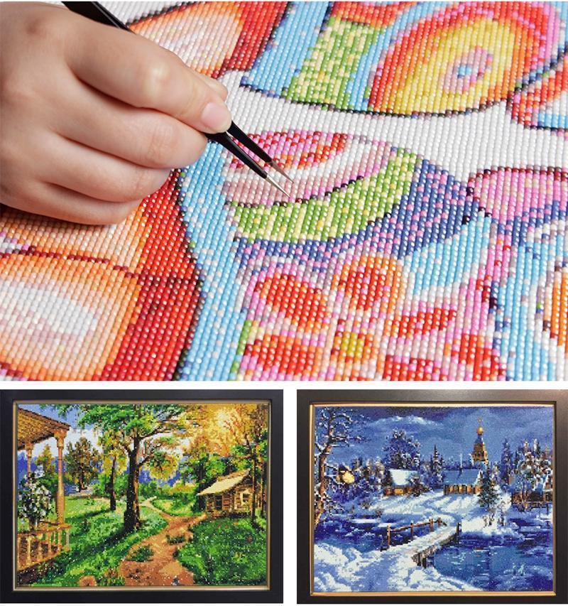 5D DIY Large Crystal Diamond Painting Cross Stitch Kit, Cute Cartoon Character Anime Girl with Purple Curly Hair Milk Tea Shop Pattern, Full Round & Square Drills, Full Crafting Tool Set, Stress Relief Wall Decor Gift for DIY Needlework Enthusiasts