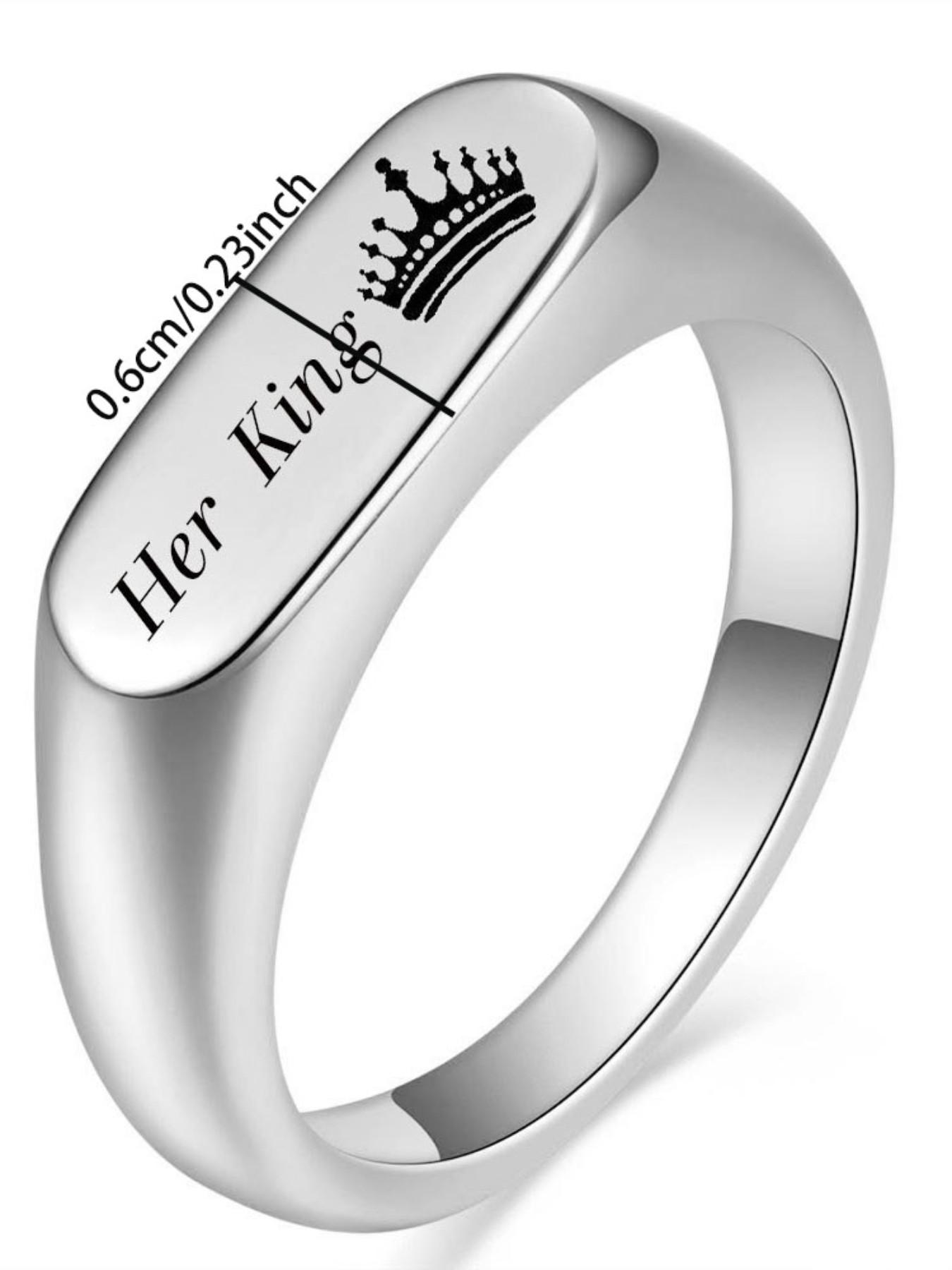 6mm Oval Cast Rectangular Her King His Queen Crown Couple Rings, Elegant Jewelry for Couples, Perfect Gift Idea