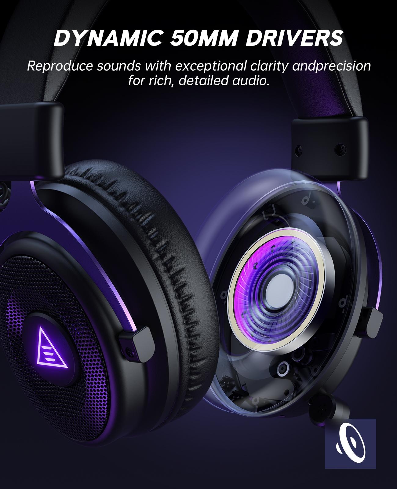 2.4GHz Wireless Gaming Headset, USB & Type-C, 30ms Low Latency, Over Ear Wired&Bluetooth Gaming Headset with Microphone for PC/PS4/PS5/Switch/Mobile/Mac, 80Hrs Playtime, RGB, Computer Headset