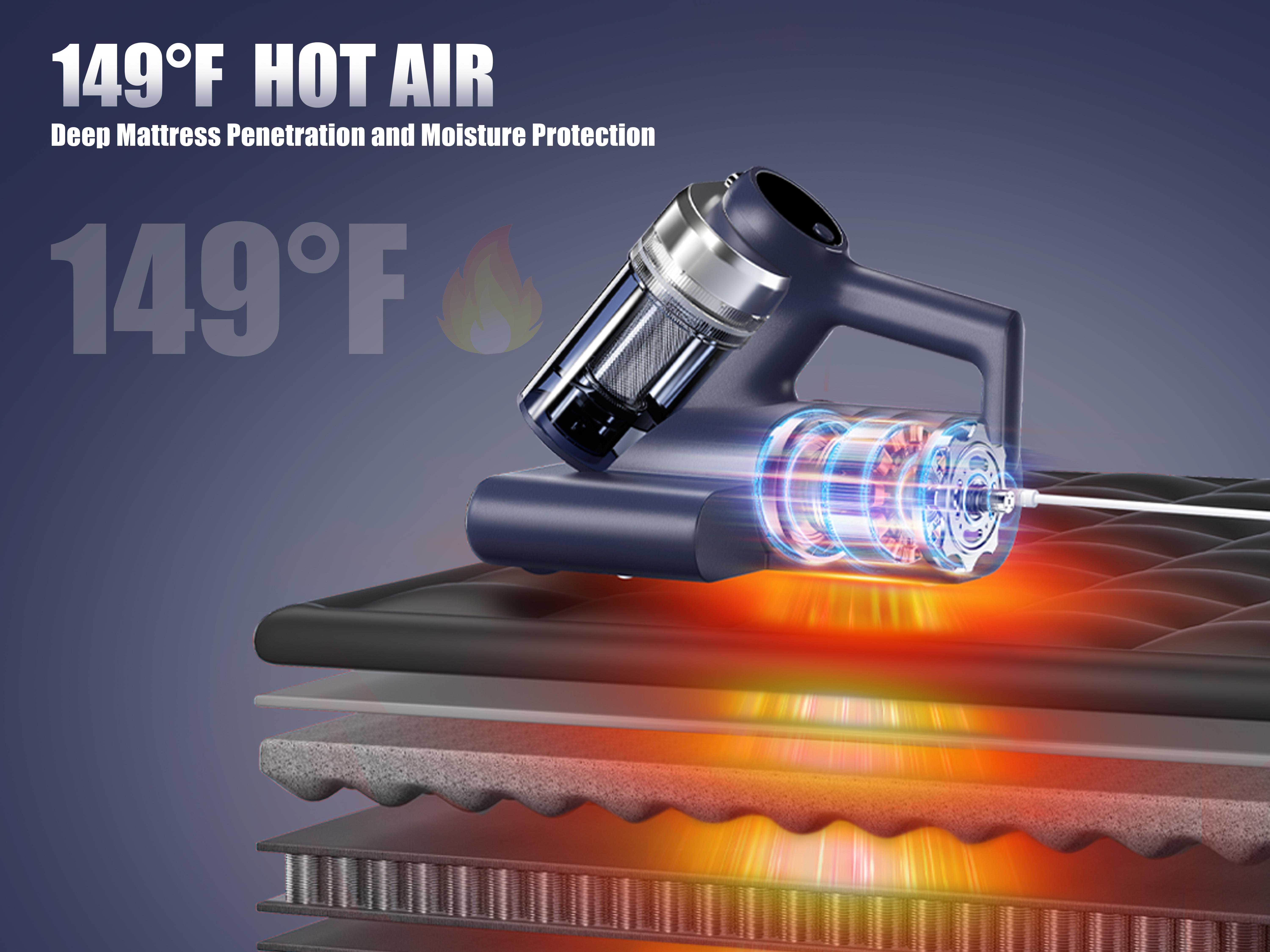 Teant Mattress Vacuum Cleaner for Dust Mites Removal, Bed Vacuum with UV-C Light & 149℉ Hot Air & Aroma Tablet & LED Display, Hyper Helix Motor&16Kpa Powerful Suction Double-Cup Handheld Vacuum Cleaner With HEPA Filter for Bed Couch Sofa