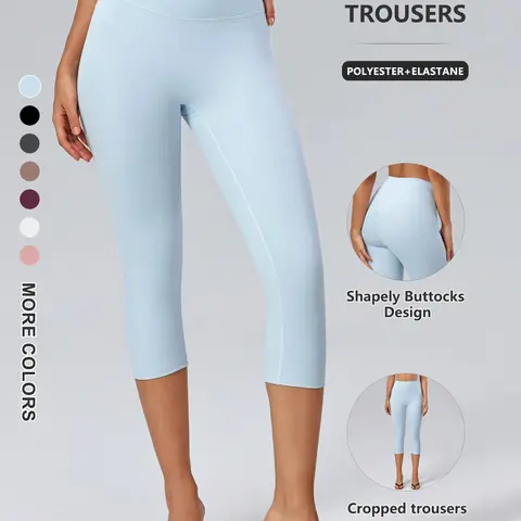 Women's Breathable Quick Dry Yoga Capri Pants, Casual Fitness Pants, Plain Outdoor Gym Workout Pants, Polyester + Spandex, All Seasons, Natural Waist, Short Length, Breathable Athletic Bottoms, Knitted Sports Pants, Sporty Tight Pants