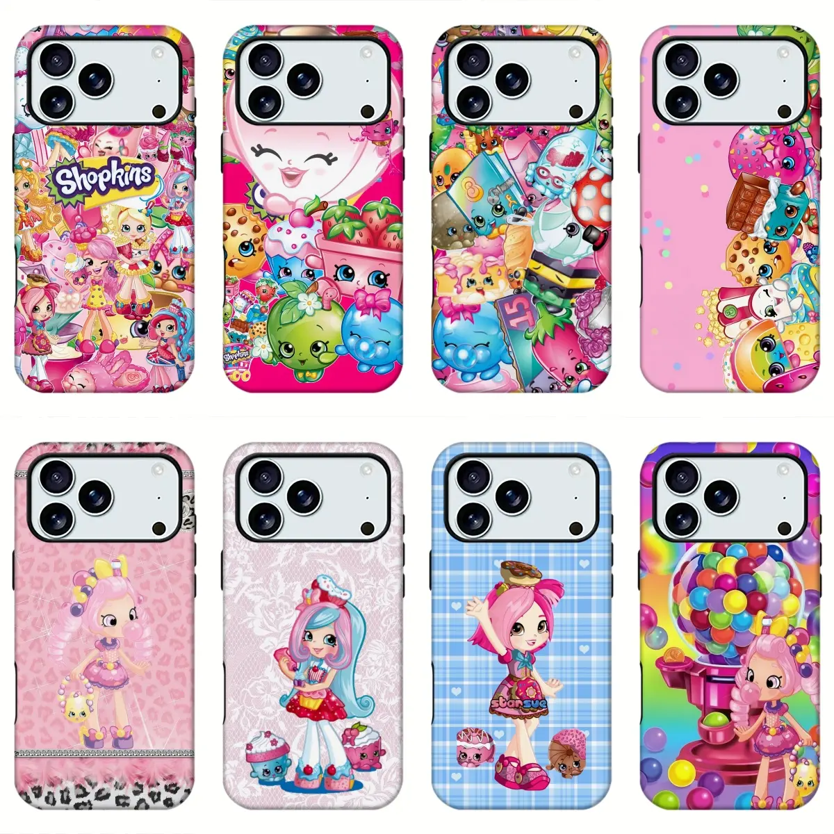 Shopkins Cute Cartoon Print Phone Case, Sweet Candy Girly Character Design Shockproof Trendy Protective Mobile Phone Shell for iPhone11 12 13 14 15 16 17pro max and Samsung S21-S26 .Perfect for Her/HimGirly Phone gift