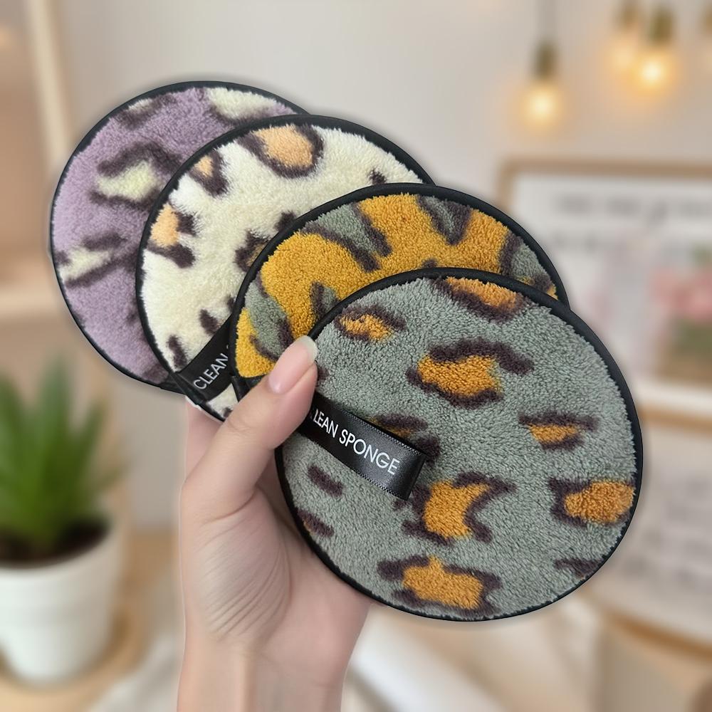 4pcs Makeup Remover Face Puffs, Leopard print Cleansing Makeup Remover pad, Reusable Washable Facial Cleansing Pads Wet And Dry Dual Use