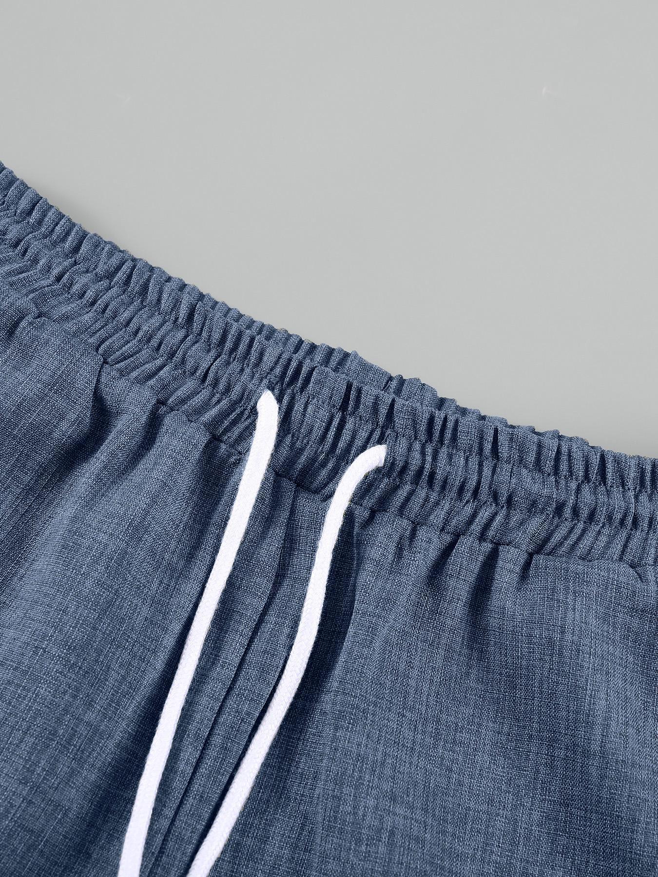 Men's Solid Button Shirt & Drawstring Waist Pants Loungewear, Menswear Loose Casual Comfy Short Sleeve Collared Top & Trousers Pajama Set, Men's Sleepwear for Summer Pjs