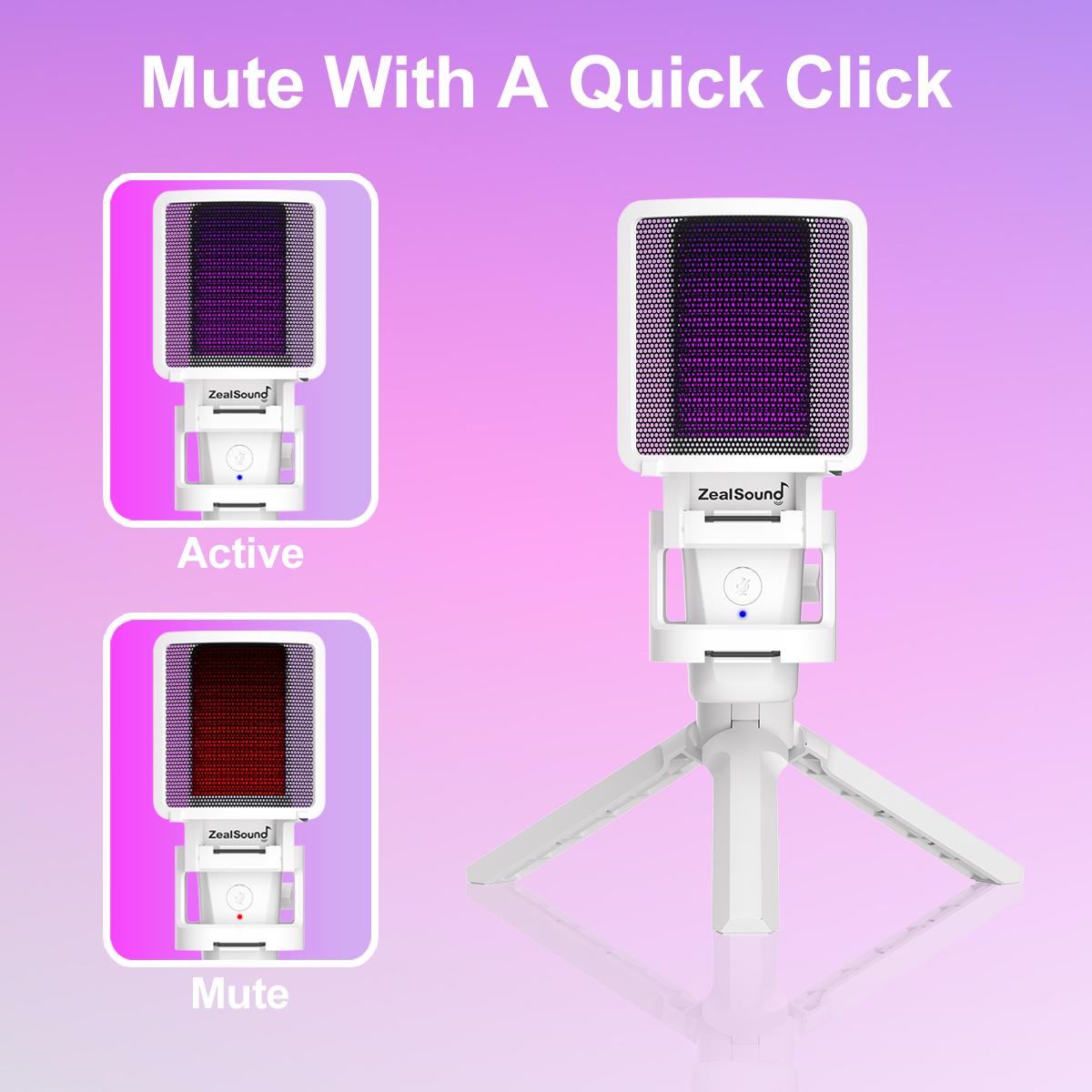 【NOT XBox】ZealSound Gaming USB Microphone, Noise Cancellation Condenser mic, RGB Microphone with Mute, Gain, Monitoring, Boom Arm, Pop Filter for Phone, PC, Computer, PS4, PS5, Mac, Streaming, Podcast