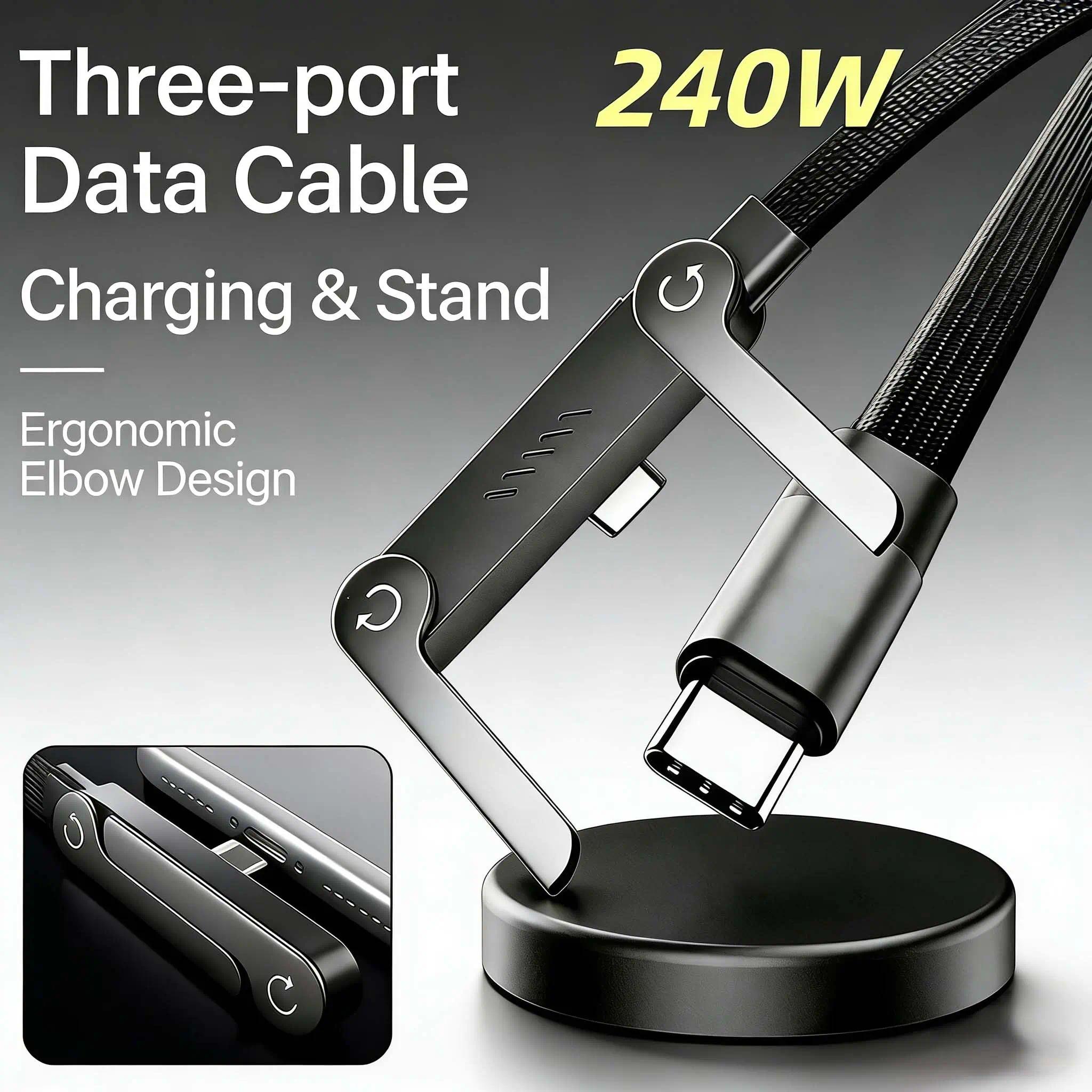 Invisible Holder Charger Cable with Stand, 240w super fast charging 2-in-1 Fast Charging Cord & Phone Stand for Gaming, Office, Car Travel, Compatible with Type-C charging cable Black, Cellphone Electronic