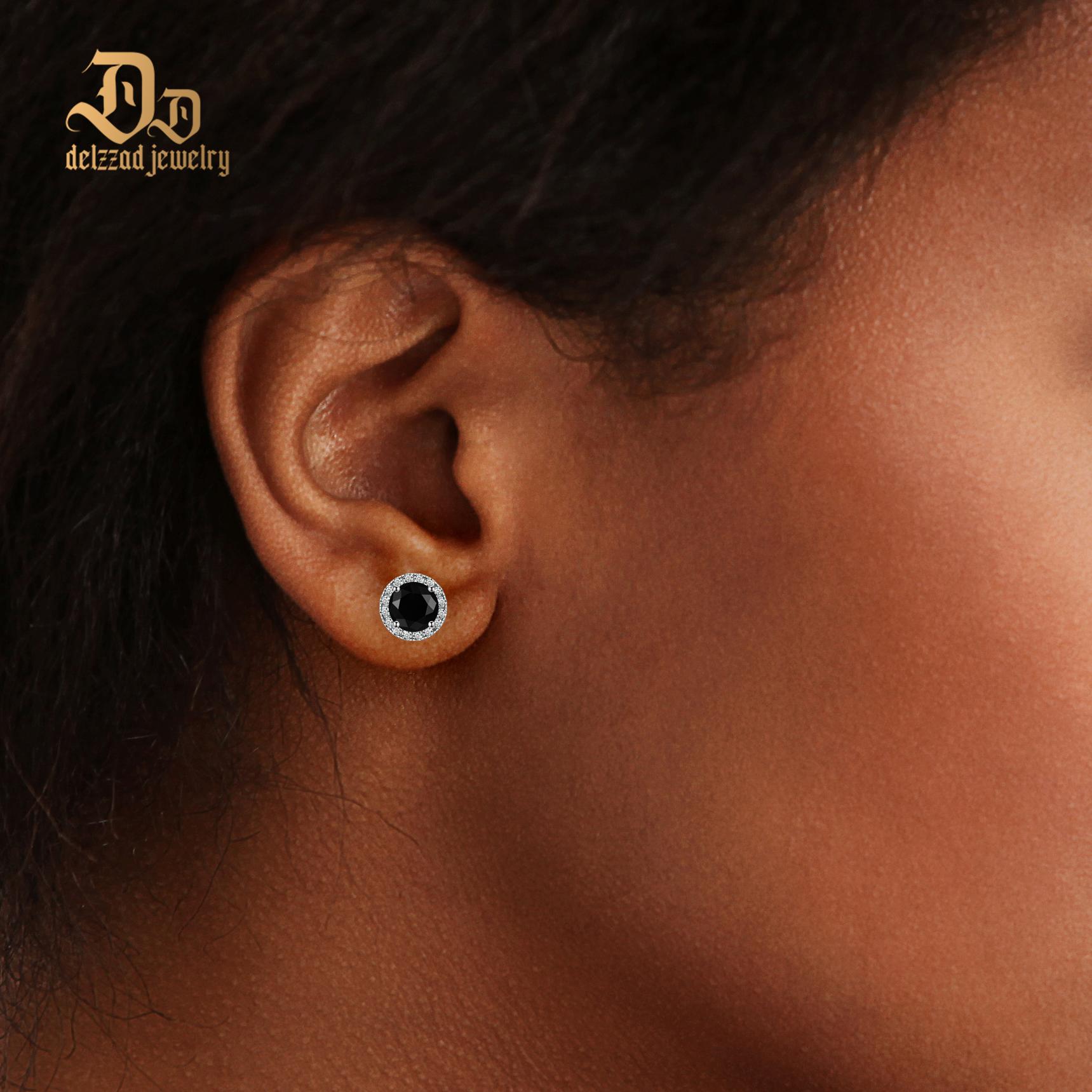 Delzzad Halo Stud Earrings VVS Black Synthetic Moissanite Stud Earrings S925 Studs Birthday Anniversary Mother's Day Christmas Gifts for Men Women