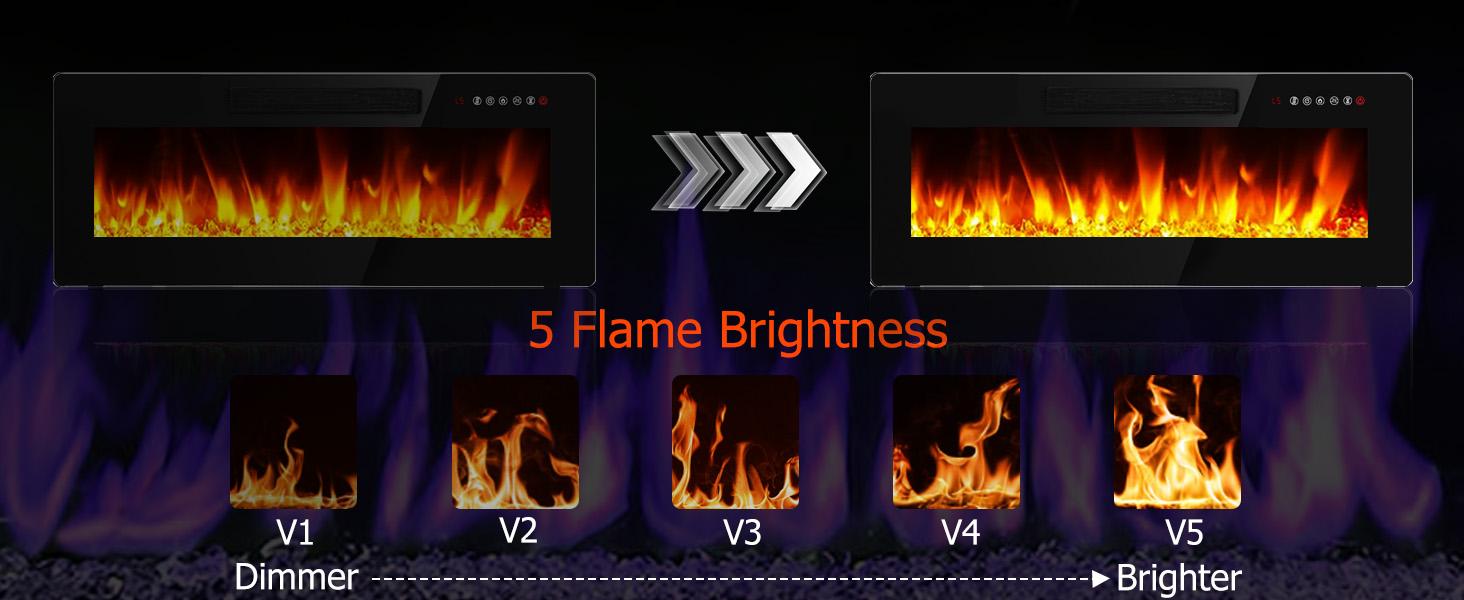 PUKAMI Floating Fireplace TV Stand 70'' Wall Mounted Shelf, LED Light Entertainment Center and Storage, Modern Wood Media TV Console with Highlight Cabinet for Living Room