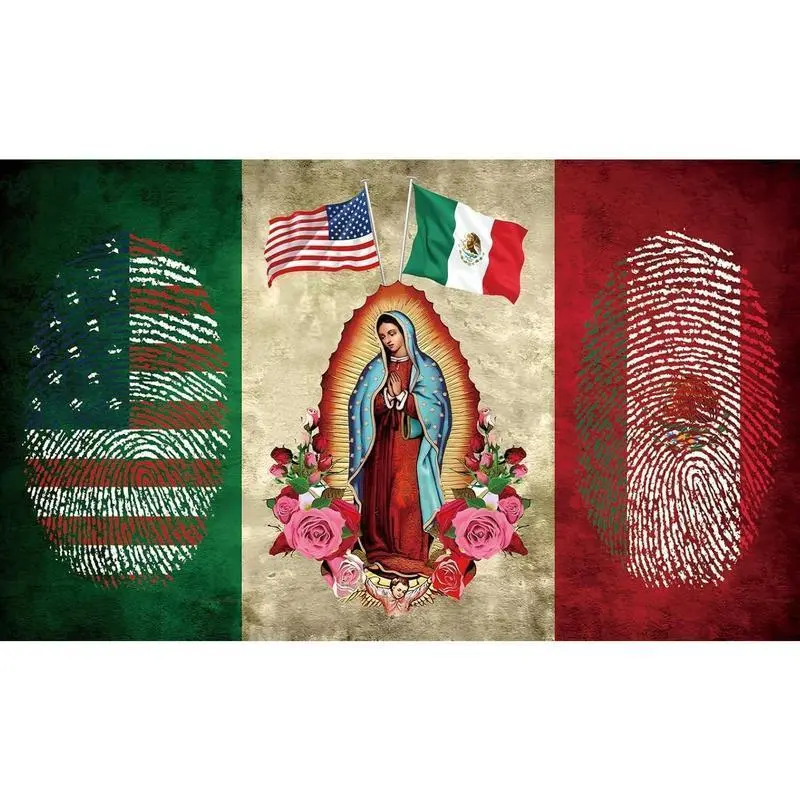 Mexican American Flag Tapestry - 3x5 Ft & 60x40in Multi-Size Artisan Linen-Cotton Decorative Banner with Mexican Christian Motif, Hand Wash Safe Indoor-Outdoors Wall Decor, Light, Boyfriend