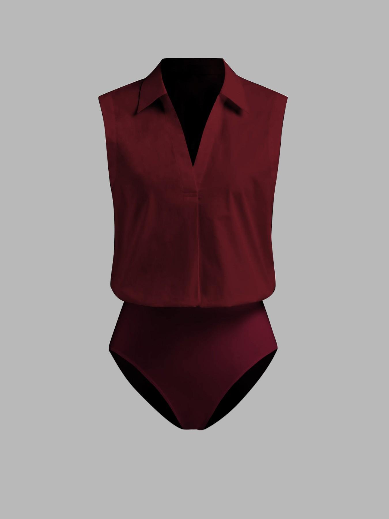 Women's Casual Loose V-Neck Sleeveless Shirt Jumpsuit, Elegant Woven Fabric, Slim Fit, Perfect for Daily Wear