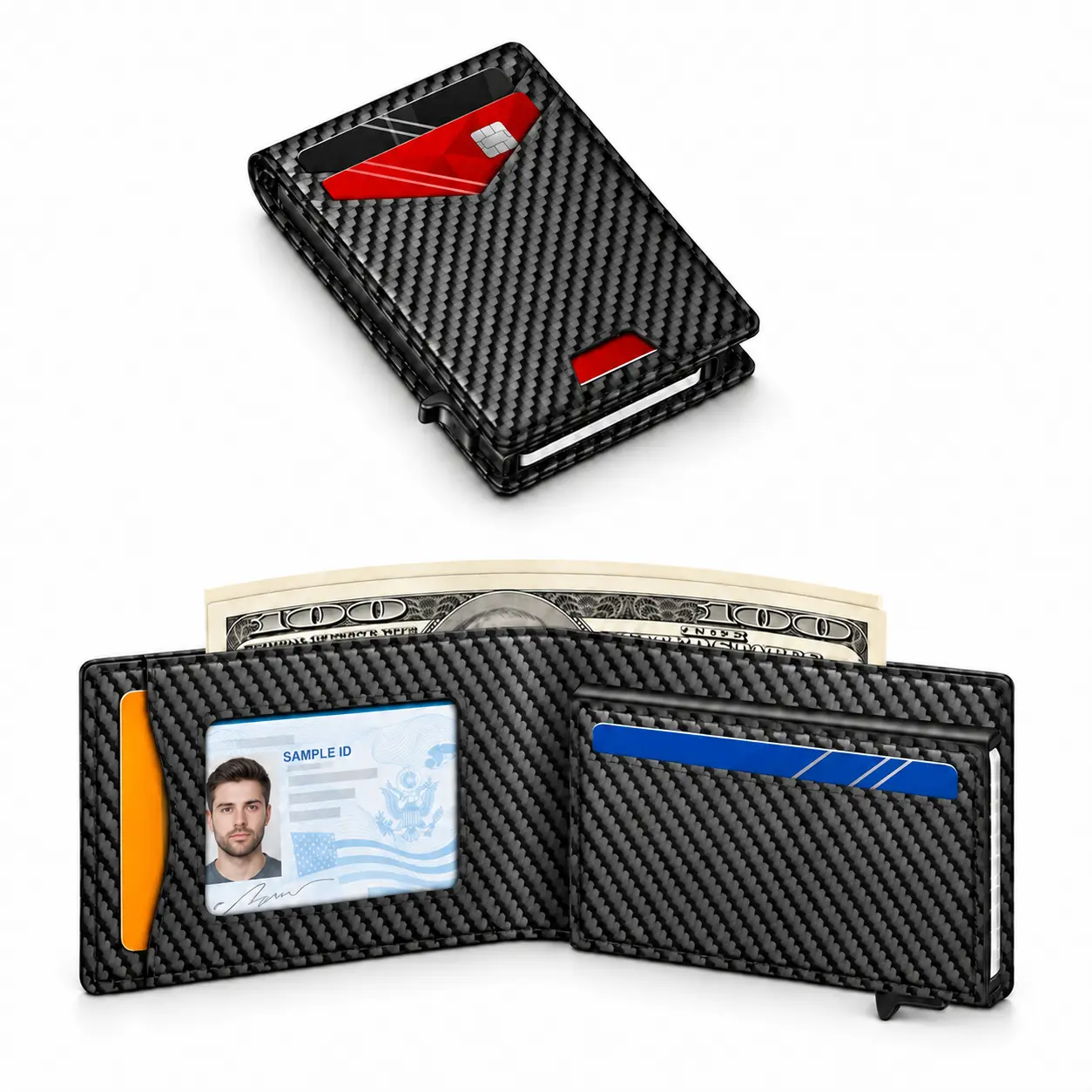 Men's RFID Protected Slim Bifold Wallet - 1 ID Window, Pop-Up Card Holder, Money Clip, Gift Box Included - for Summer Vibes, Outdoor Fun