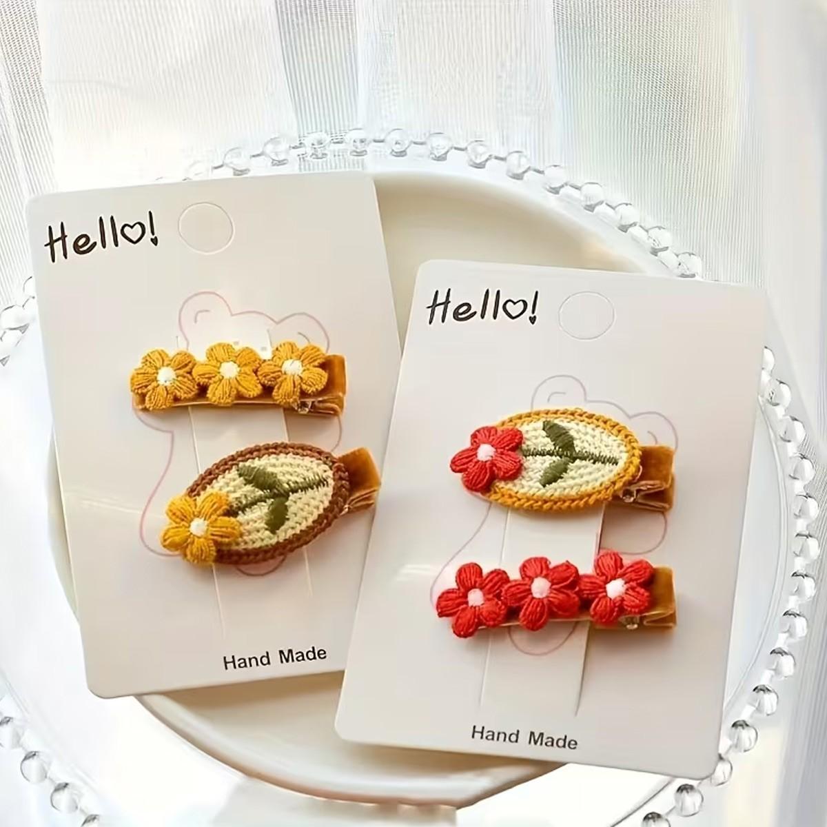 Handmade Woven Flowers Hair Clips, Girls' Knitted Flower Accessories, Perfect for Stylish & Daily Wear