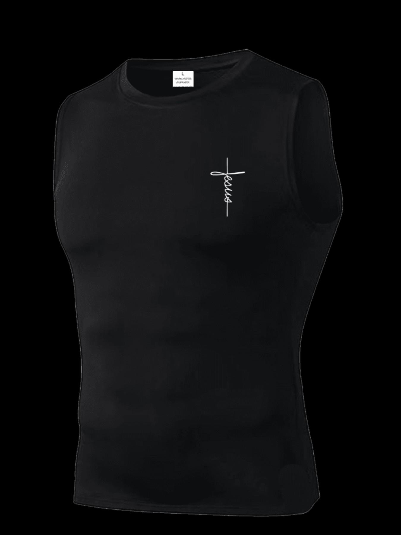 Men's Short Sleeve Sporty Tee, Quick-Dry Breathable Moisture-Wicking, Cross Pattern Print, Ideal for Gym, Running, Boxing, Outdoor Activities