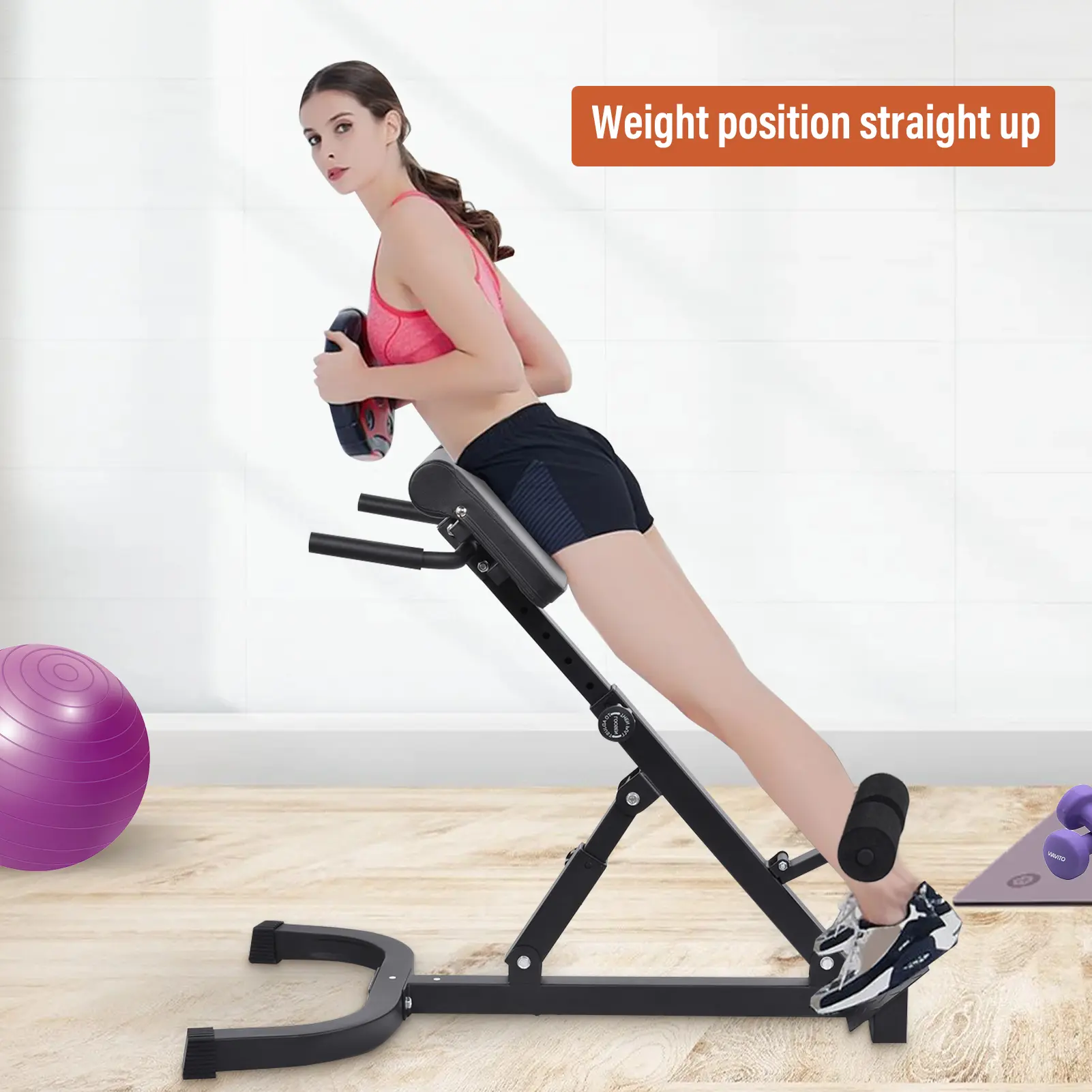 Adjustable Folding Roman Chair Bench - Steel Lower Back Extension Machine, Abdominal Muscle Machine, Adjustable Abdominal Exerciser, High Load-Bearing Tummy Training Equipment for Strength Training
